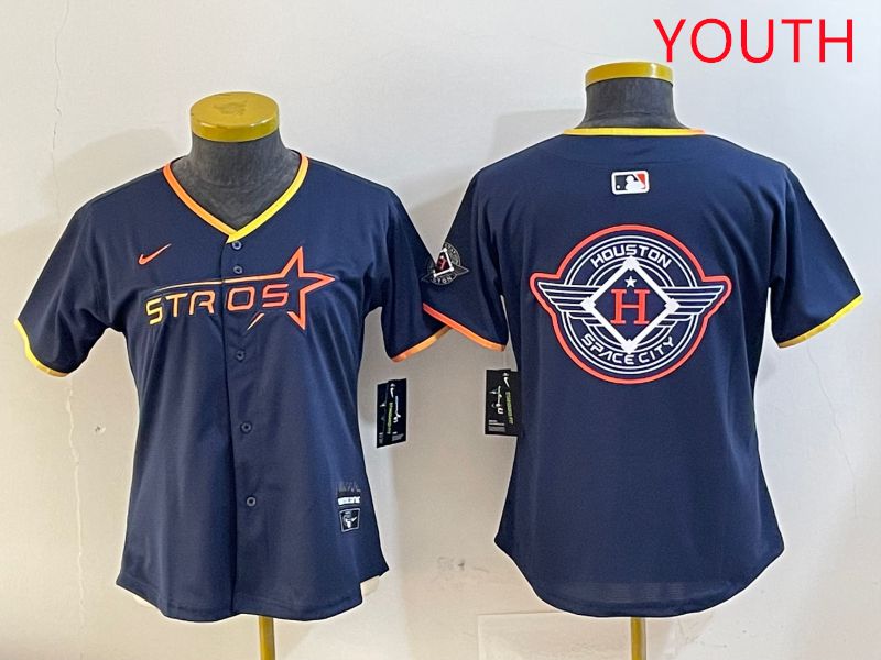 Youth Houston Astros Blank Drak Blue Three generations Joint Name 2025 Nike MLB Jersey style 26->youth mlb jersey->Youth Jersey